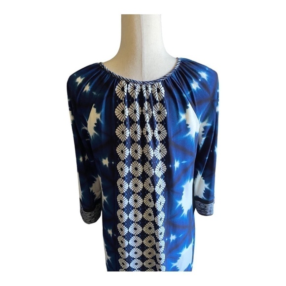 NWOT-LONDON TIMES-BLUE & WHITE PRINT SHIFT DRESS-SIZE 12 - Picture 6 of 8